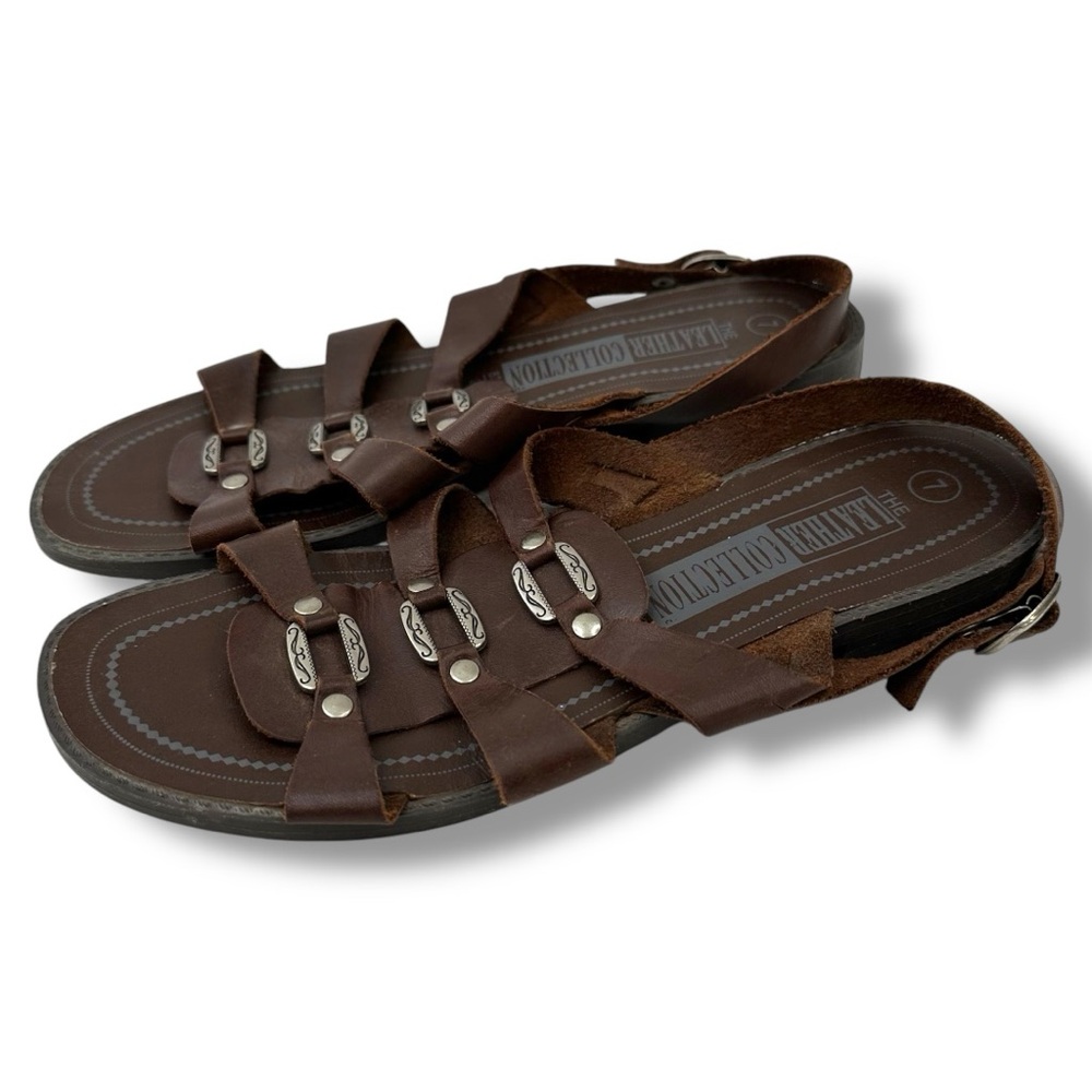 Leather Collection Brown Leather Slingback Sandals 7 Comfort Boho Casual Strappy